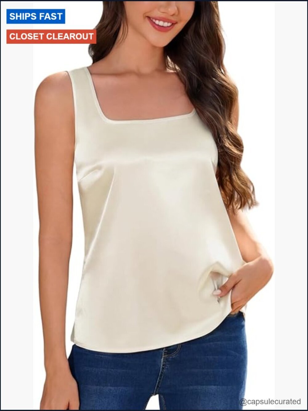 Silk Satin Tank Top Square Neck Sleeveless Cami